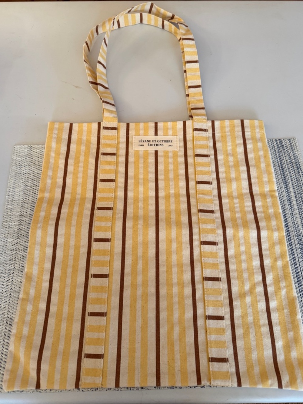 Sézane Et Octobre Yellow & Brown Striped Cloth Tote